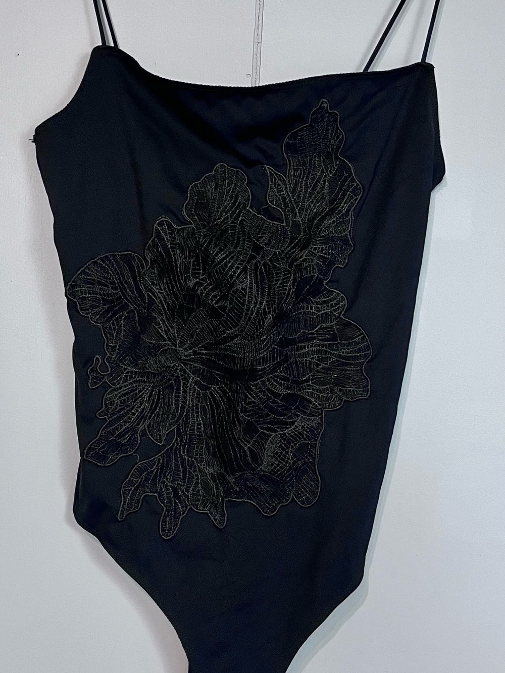Dynamite Black Floral Lace Appliqué Bodysuit Cami Size Small